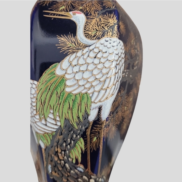 Vintage Kutani Colbalt Blue Beveled Vase - Picture 9 of 12